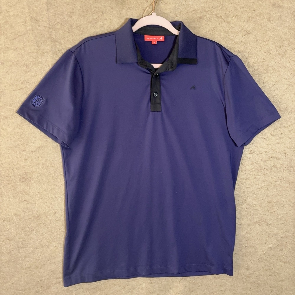 Redvanly Polo Shirt Mens Sz M Purple Black Performance Stretch Golf LOGO